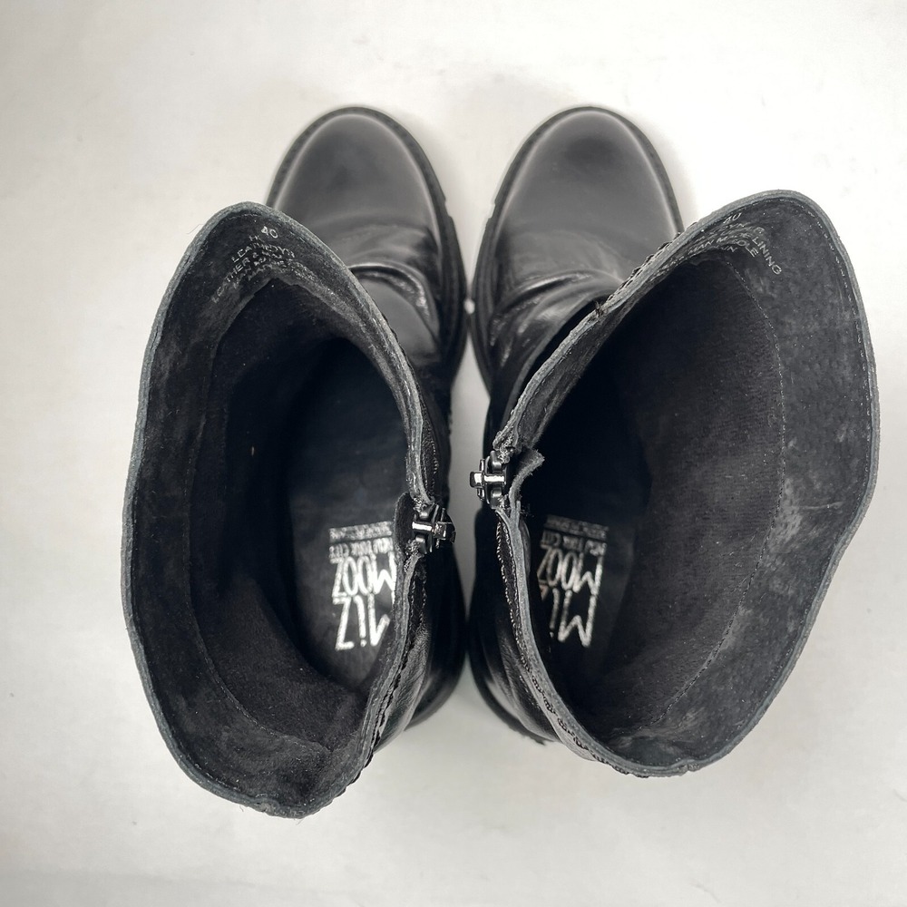 Miz Mooz Holdyn Boots Womens Size 40 US 9.5 Black Leather Shiny Ruched Zip Shoes - Picture 10 of 10